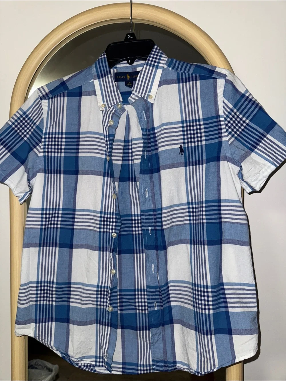 Ralph Lauren Blue & White Plaid Short-Sleeve Button-Down Shirt